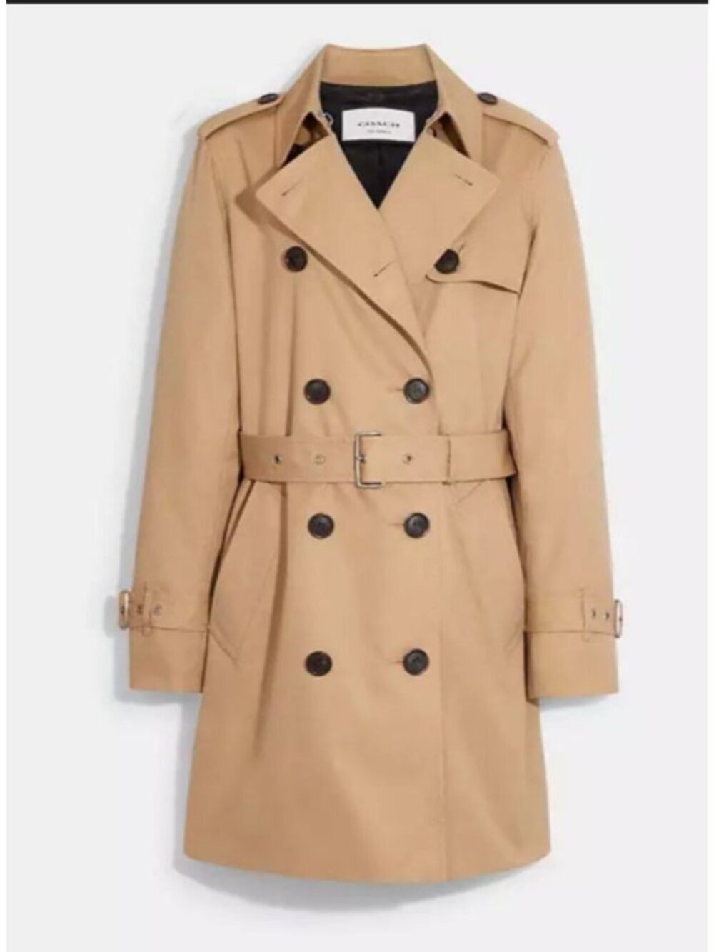 Coach Women's Medium Double Breasted Classic Khaki Trench Coat Belted Button Up - Picture 3 of 14